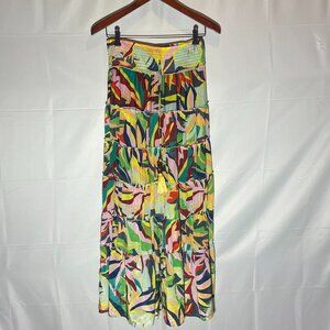 True Destinations Tropical Floral Tiered Broomstick Maxi Skirt Size Small